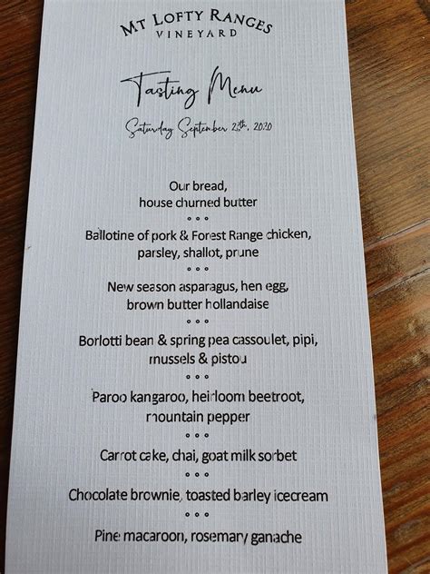 mount lofty restaurant menu