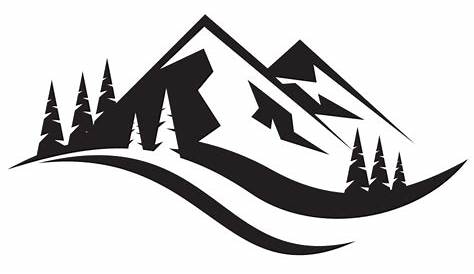 Mountain Range Silhouette Clip Art | Three B& W Mountain Peaks clip art