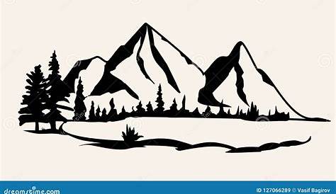 Mountain silhouette - vector icon. Rocky peaks. Mountains ranges. Black