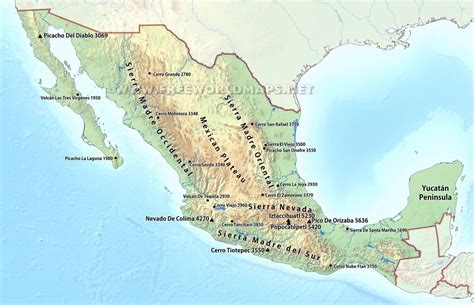 mountain ranges in mexico map