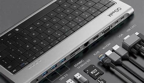 USB-C Dock con teclado, 11 puertos de toma de audio a VGA - CNX