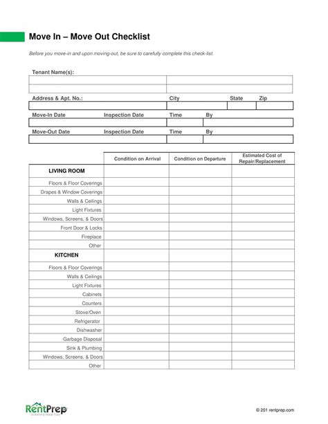 move in condition form template