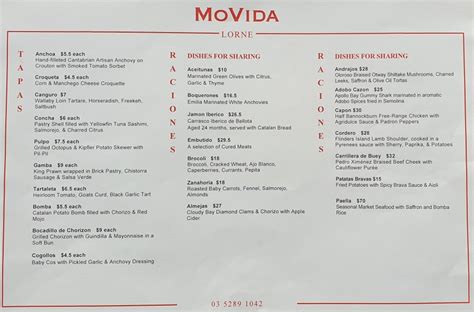 movida lorne set menu