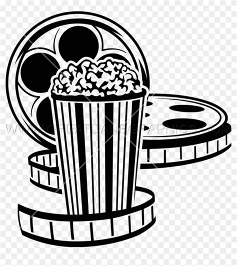 movie and popcorn clipart black and white