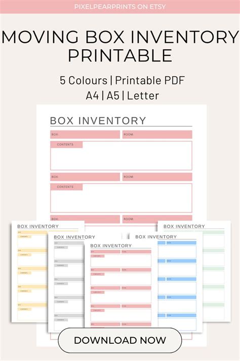 Moving Box Inventory Printables