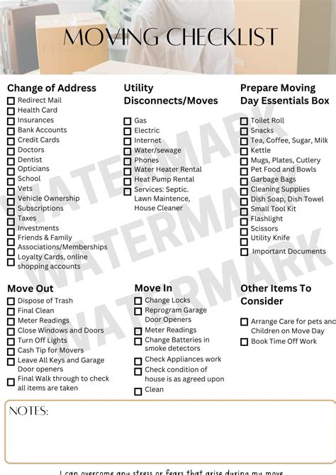 Moving In List Printable