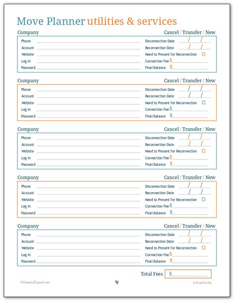 Moving Utilities Services Printable