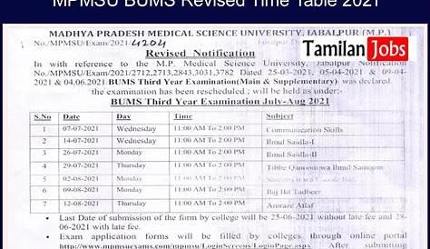 MPMSU Time Table 2020 (out) 1st, 2nd, 3rd Year Nursing, BAMS