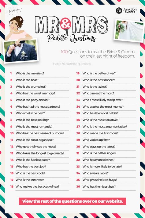 FREE PRINTABLE Mr and Mrs Quiz Questions Party Delights Blog