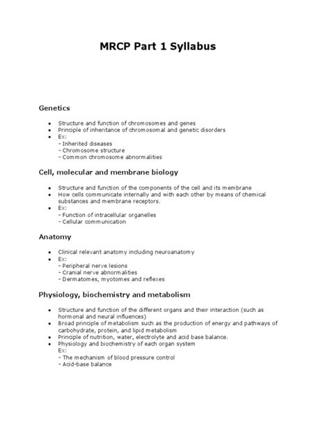 +14 Mrcp Part 1 Syllabus Update
