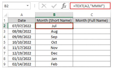 ms excel get month from date