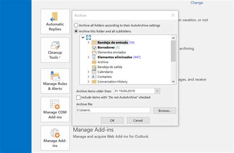 ms outlook archive mail