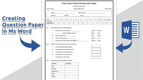 ms word question paper