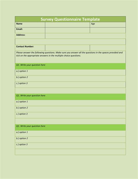 ms word questionnaire template