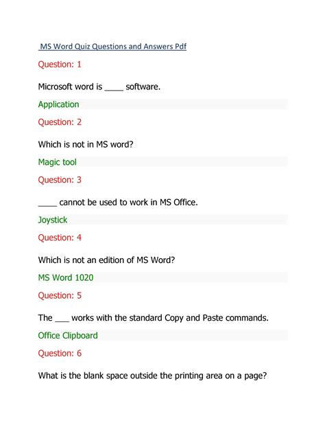 ms word questions and answers pdf