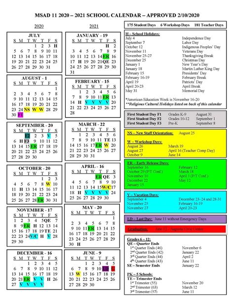 msad 11 school calendar