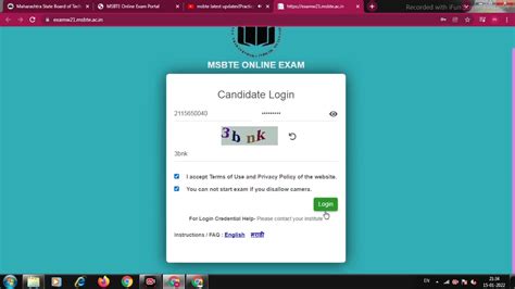 msbte online exam candidate login
