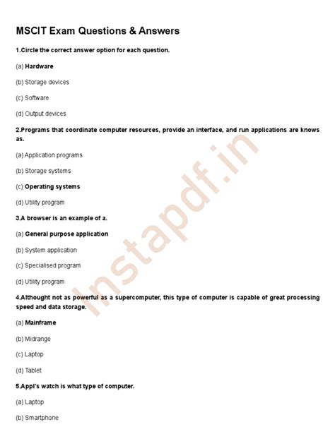 mscit exam questions answers pdf in english