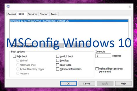 msconfig settings windows 10