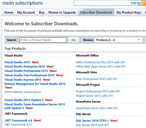 msdn subscriber downloads product keys