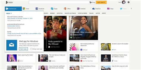 msn homepage with outlook