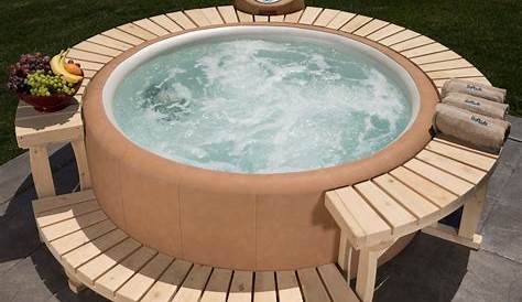 Mspa Inflatable Hot Tub With Wooden Surround Jacuzzi Portable Spa 4 Person Silver Cloud Charcoal