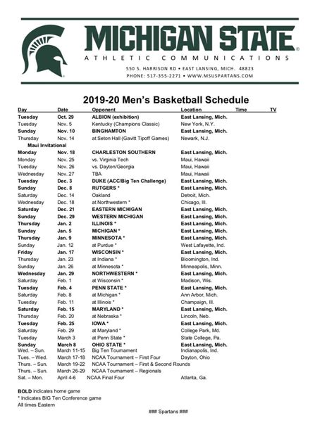 MSU Spartans women's basketball schedule 201819