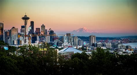 Seattle Skyline & Mt. Rainier, Washington State. Stock Image Image of