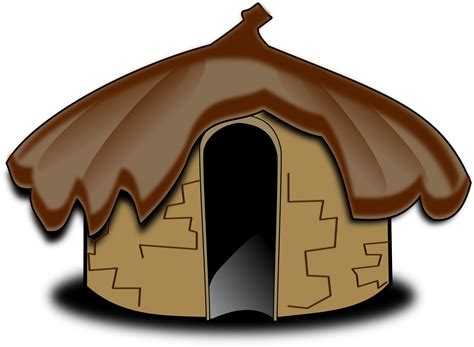 mud house with thatched roof clipart
