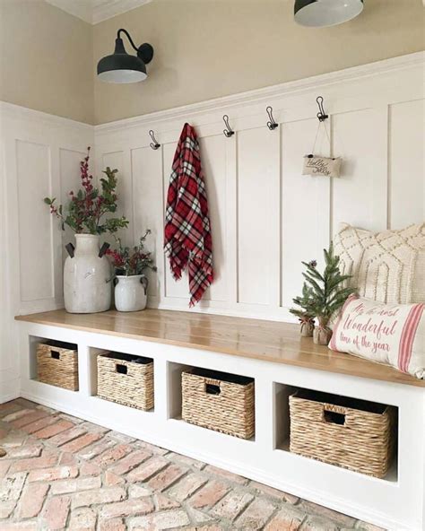 Stay Organized with Stylish Mudroom Bench: Storage and Hooks Included
