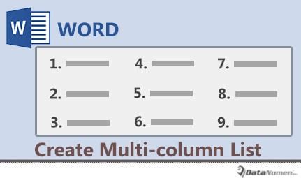 multi column bullet list word