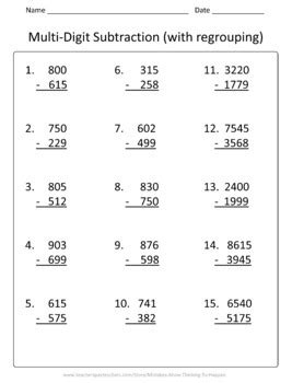 multi digit addition and subtraction printable template