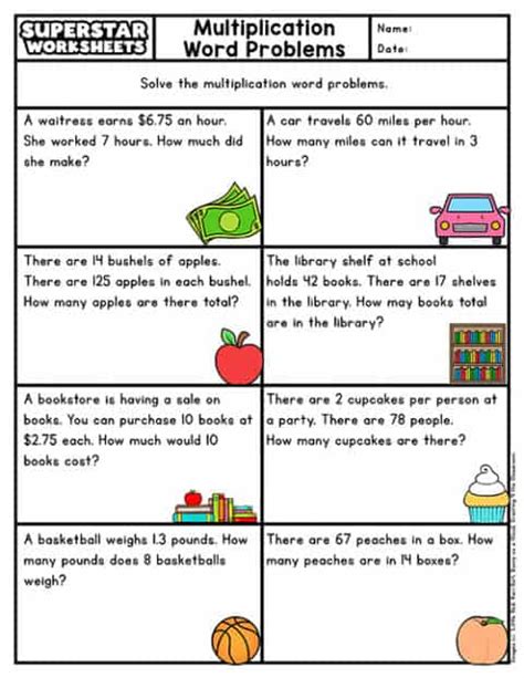 Multi Digit Multiplication Word Problems Printable Worksheet