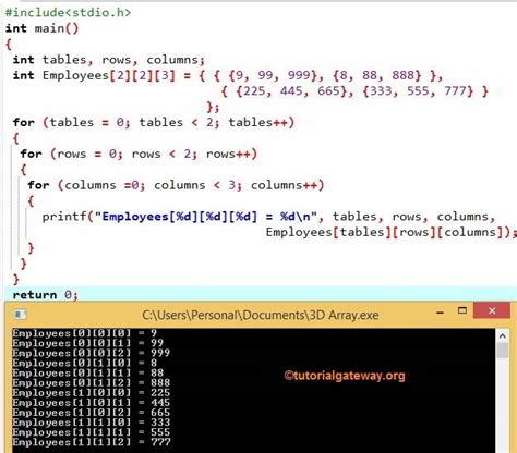 multi dimensional array in c programming examples