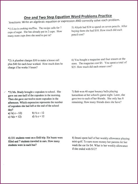 multi step equations word problems with answers