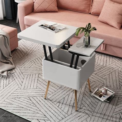 Multi-Functional Coffee Table Extendable With Storage And Lift Top In White
