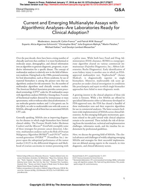 Multianalyte Assay With Algorithmic Analysis