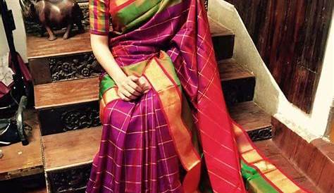 Multicolor Checked Art Silk saree with blouse Inddus