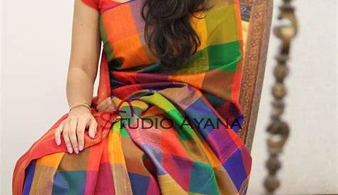 Multicolor Checked Silk Saree Buy Beige Raw Weaved In Pink Pallu & Multi