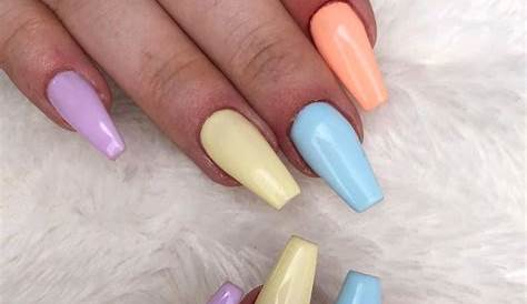 matte pastel multi color coffin acrylic nails