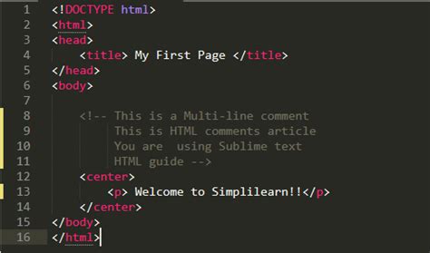 multiline comment in html shortcut