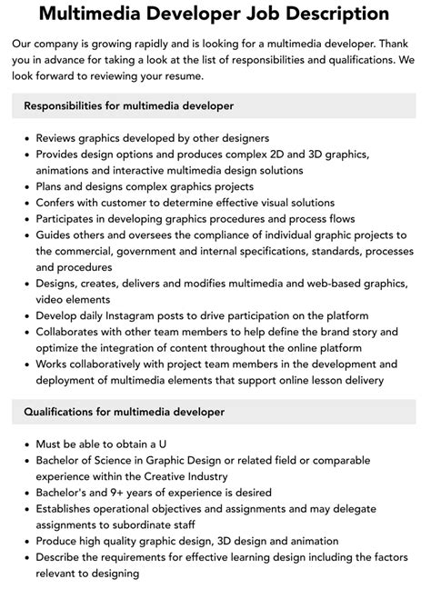 Multimedia Programmer Job Description