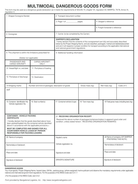 multimodal dangerous goods form template
