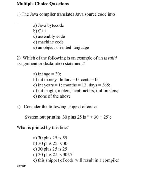 multiple choice coding questions in java