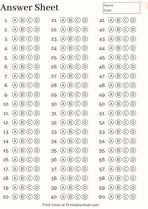 Multiple Choice Printable Answer Sheet 1 120