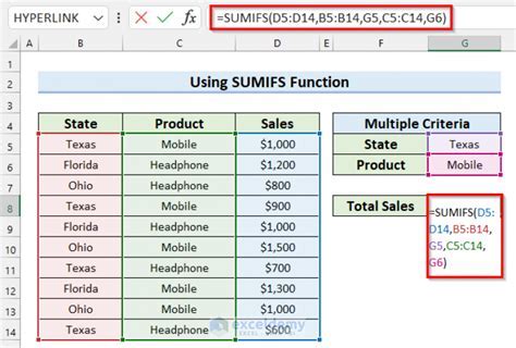 multiple conditions sumif formula excel