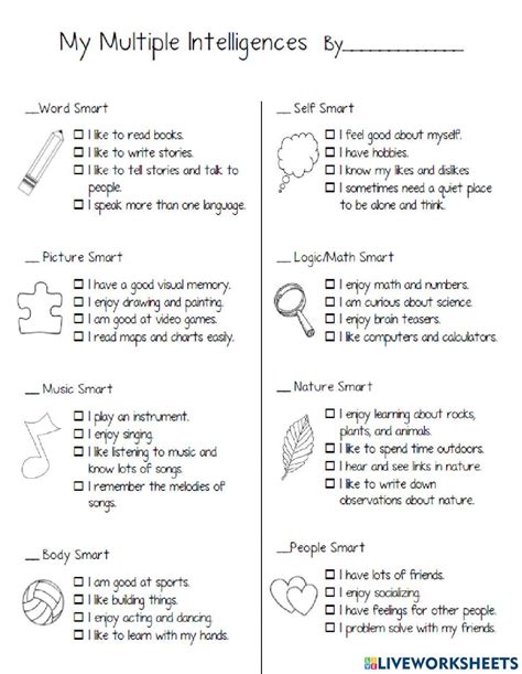 Multiple Intelligence Self Assessment Printable