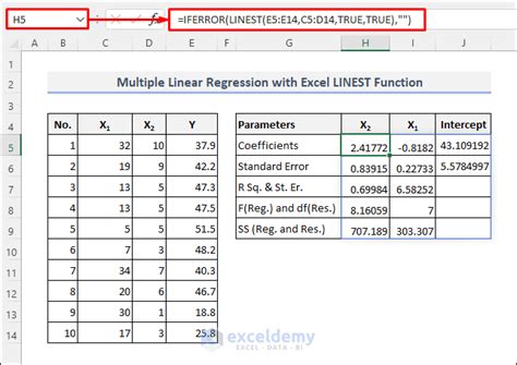 multiple linear regression excel template