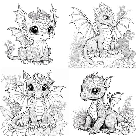 Multiple Pictures Of Small Dragons On Printable Sheets