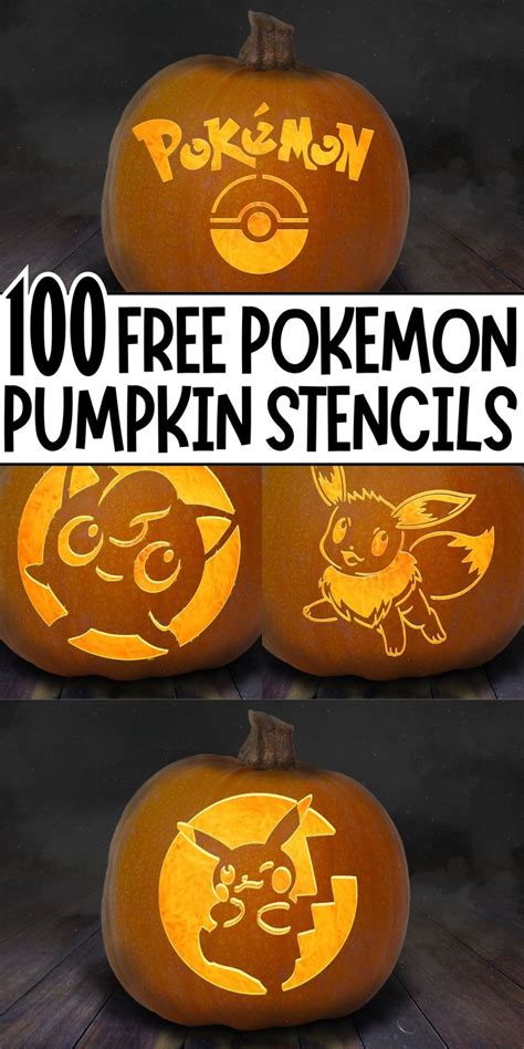 Multiple Pokemon Together Pumpkin Stencils Printable